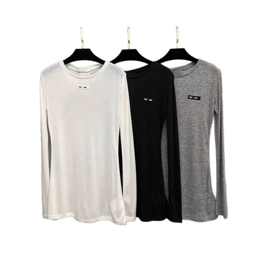 Celebrity-Inspired Fashion Design, Elegant, Simple, Casual, Versatile, Tencel Pure Cotton Long-Sleeve T-Shirt