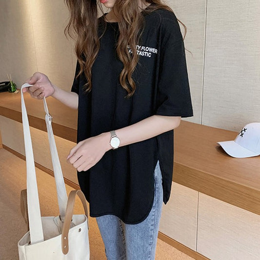 Japanese and Korean Summer New Fashion Letter Printed Short-sleeved T-shirt Women's Loose Lazy Top Half-sleeved T-shirt Base Shirt