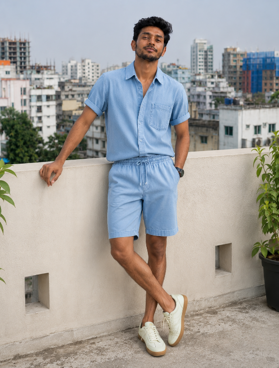 Casual Sports Suit Summer New Fashion Shirt Trendy Simple Handsome Men's Short-Sleeved Solid Color Thin Shorts