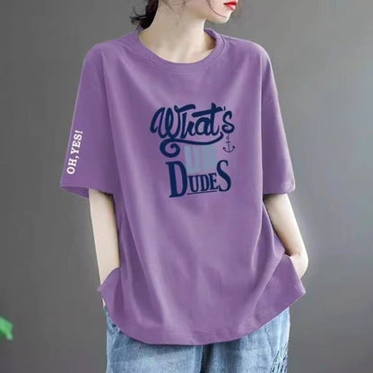 Fashion Trendy Brand Pure Cotton Short-Sleeved T-Shirt for Women 2026 Summer Versatile Large Size Loose Version Casual