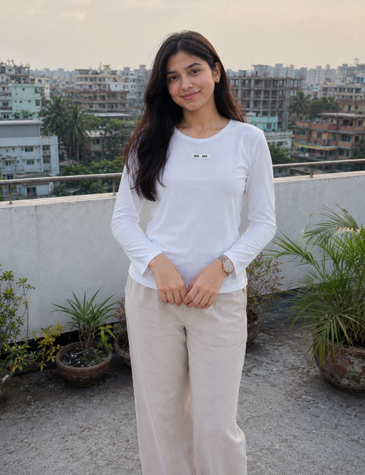 Celebrity-Inspired Fashion Design, Elegant, Simple, Casual, Versatile, Tencel Pure Cotton Long-Sleeve T-Shirt