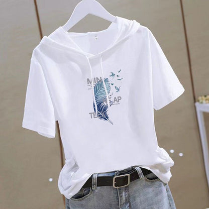 Hooded T-Shirt for Women 2026 Short-Sleeved Summer Loose Half-Sleeved Casual Slimming Look Age-Reducing Fashion Sweatshirt